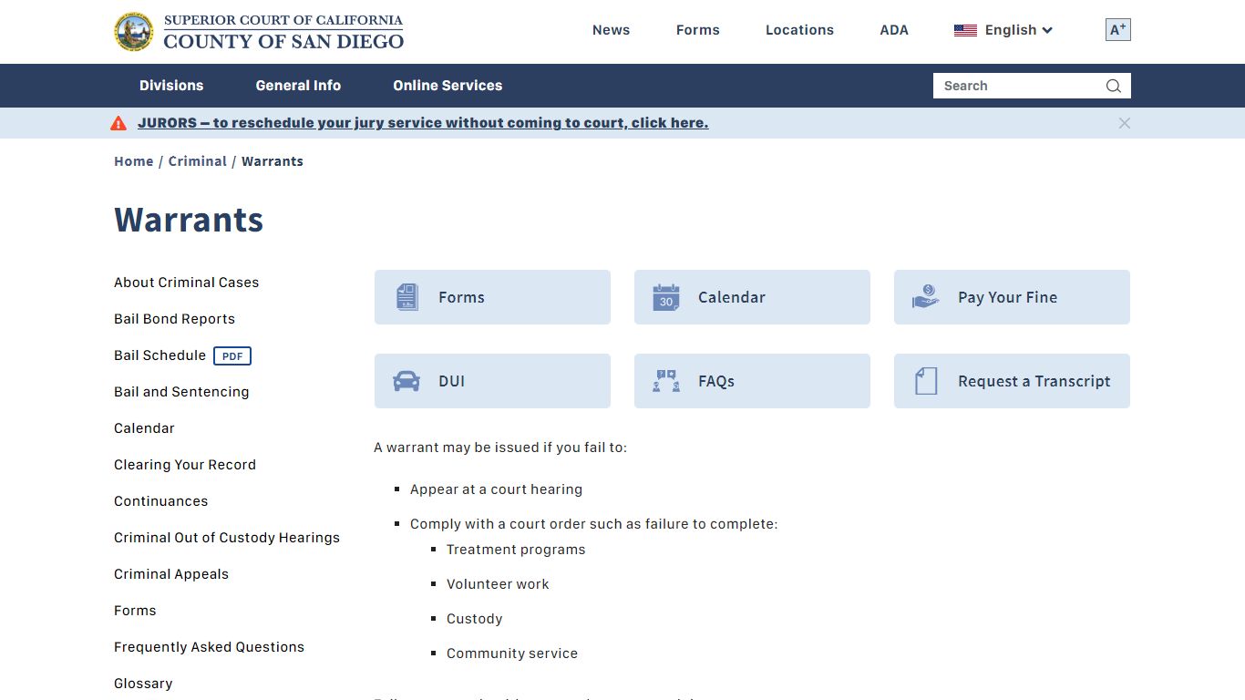 Warrants | Superior Court of California - County of San Diego